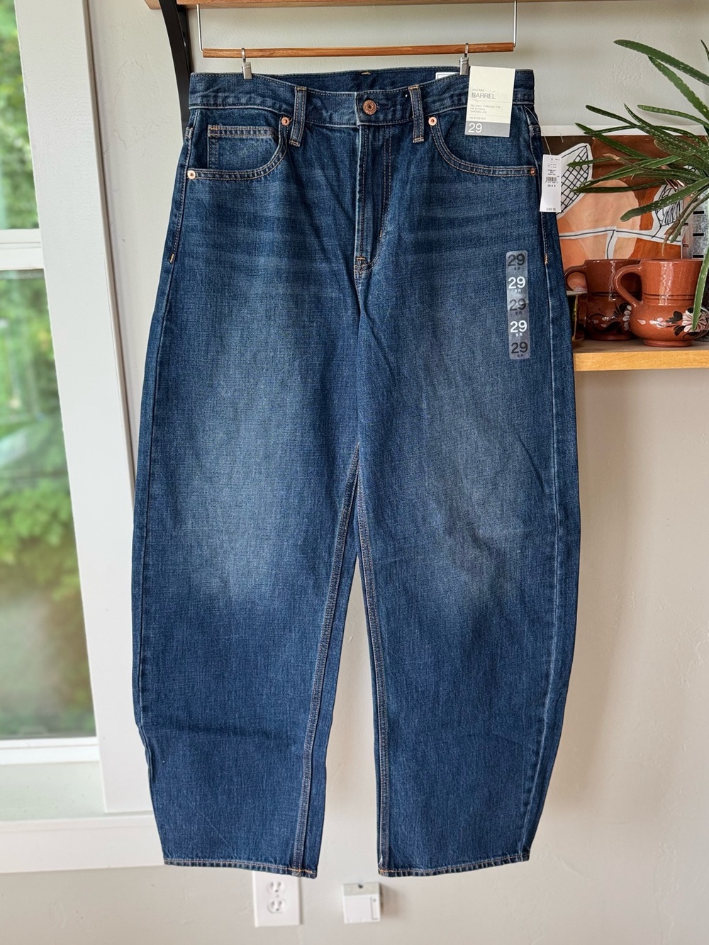 GAP Dark Blue Denim High Rise Barrel Jeans Size 29 8R NEW